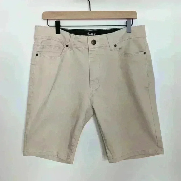 Men's Switch Twill Stretch Slim Fit Shorts In Cream Size 32 - Picture 1 of 5